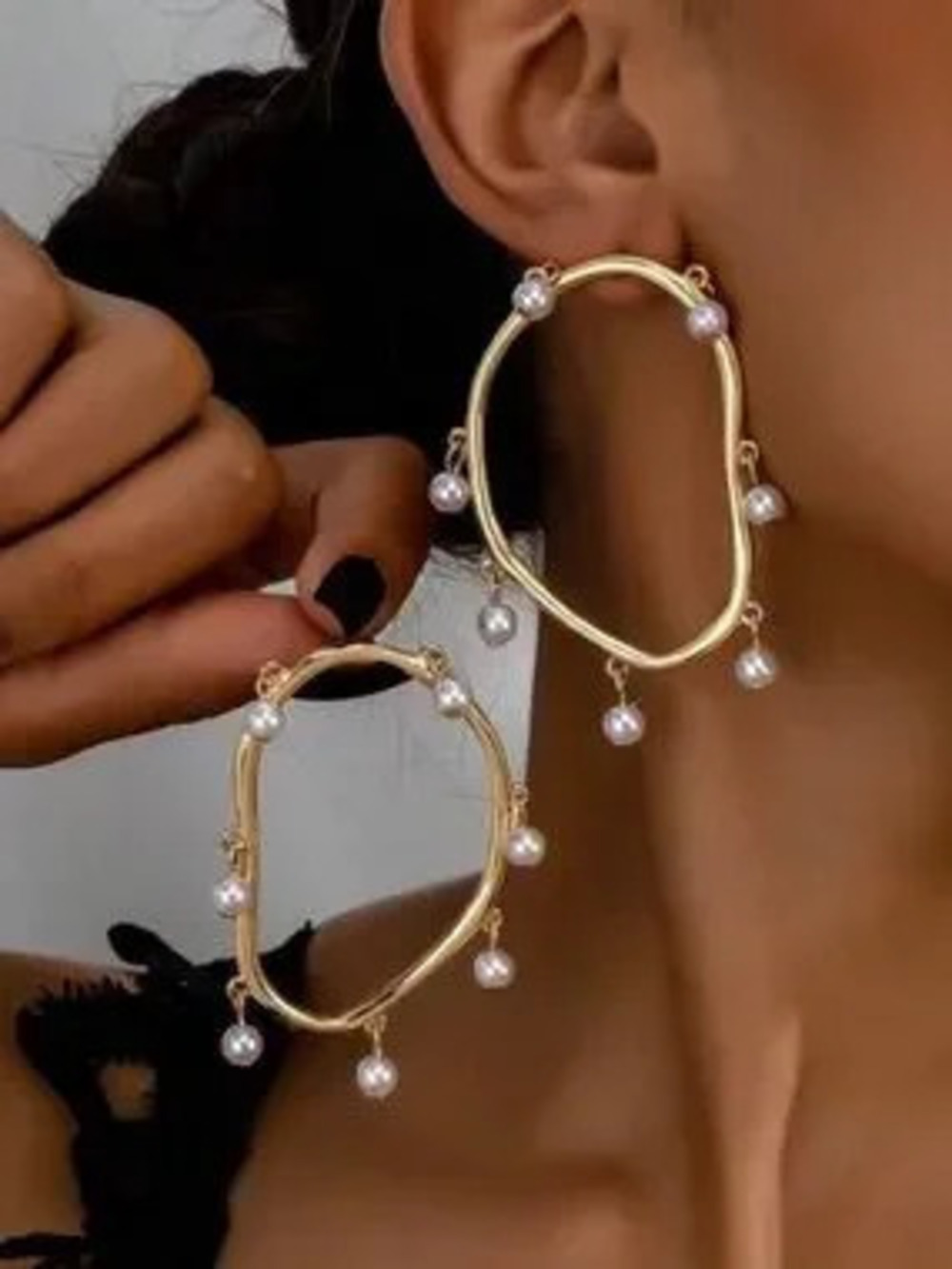 Anthropologie Gold Hoop Earrings with White Pearls